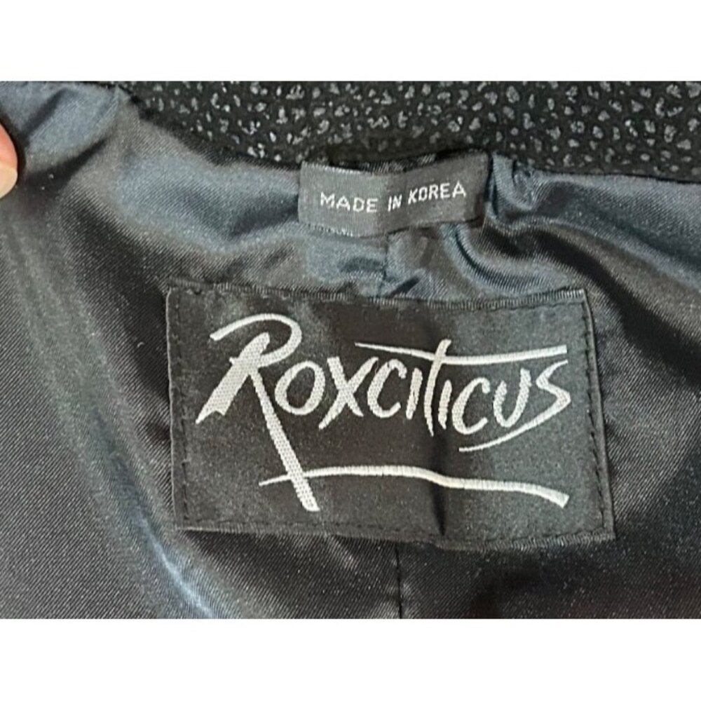 Roxciticus Leather Jacket Fur Collar Vintage 80s Bomber Black S punk rock goth - Picture 4 of 11